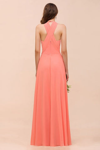 Watermelon Colorful Bridesmaid Maxi Dress Floor-Length V-Neck Maid of Honor Dress
