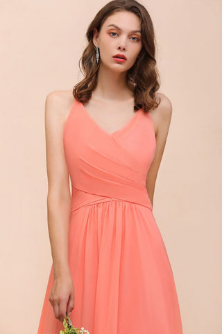 Watermelon Colorful Bridesmaid Maxi Dress Floor-Length V-Neck Maid of Honor Dress
