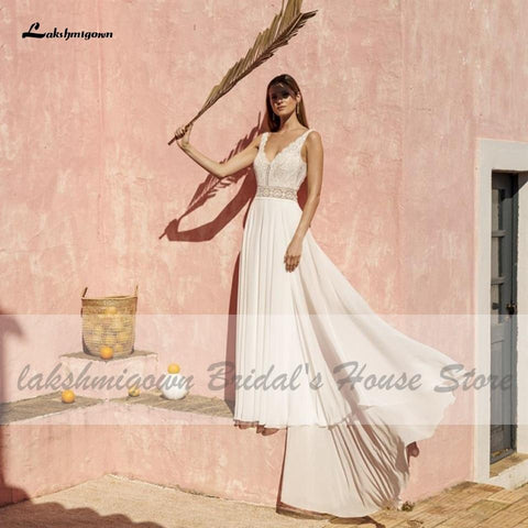 Robe de mariée Baoleely pour femme, tenue d'été sexy à col en V et dentelle