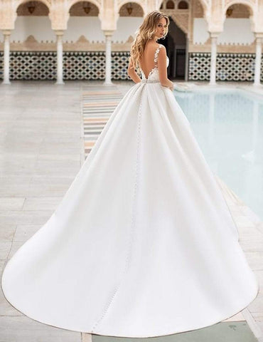 Robe de mariée Baoleely en satin avec appliques en dentelle