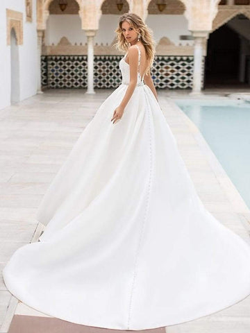 Robe de mariée Baoleely en satin avec appliques en dentelle
