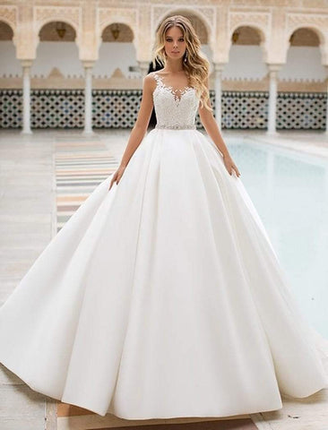 Robe de mariée Baoleely en satin avec appliques en dentelle