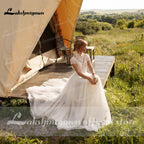 Baoleely Wedding Dress Lace Tulle High Neck Cap Sleeves A Line