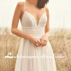 Baoleely Wedding Dress Lace V Neck Champagne Wedding Gown Dress Princess