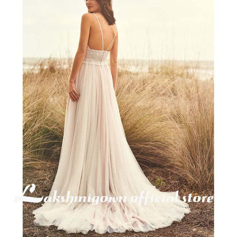 Robe de mariée Baoleely en dentelle à col en V, robe de mariée champagne, robe princesse