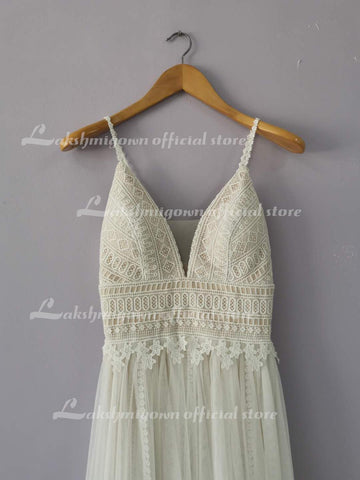 Robe de mariée Baoleely en dentelle à col en V, robe de mariée champagne, robe princesse