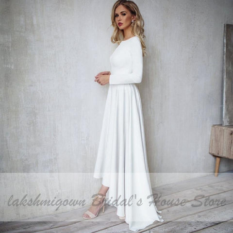 Baoleely Wedding Dress Satin V-Back Sexy High Low Bridal A-line