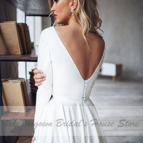 Baoleely Wedding Dress Satin V-Back Sexy High Low Bridal A-line