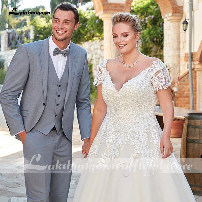 Baoleely Wedding Dress With Short Sleeve Sexy V-neck Lace