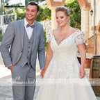 Baoleely Wedding Dress With Short Sleeve Sexy V-neck Lace