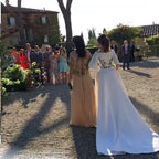 Vestido de novia romántico con bordado barco y manga corta WD483
