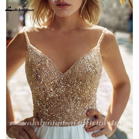 Baoleely Wedding Dresses Luxury Top Sequins Backless