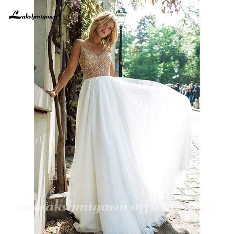 Baoleely Wedding Dresses Luxury Top Sequins Backless