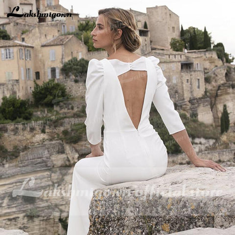 Baoleely Wedding Dresses Satin Simple V Neck Backless