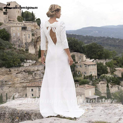 Baoleely Wedding Dresses Satin Simple V Neck Backless