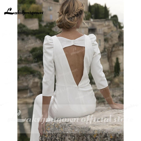 Baoleely Wedding Dresses Satin Simple V Neck Backless