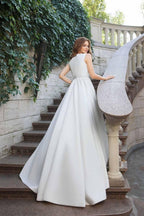 Wedding Dresses Scoop  A-line Long Train Simple Satin Bridal Gown  WD449