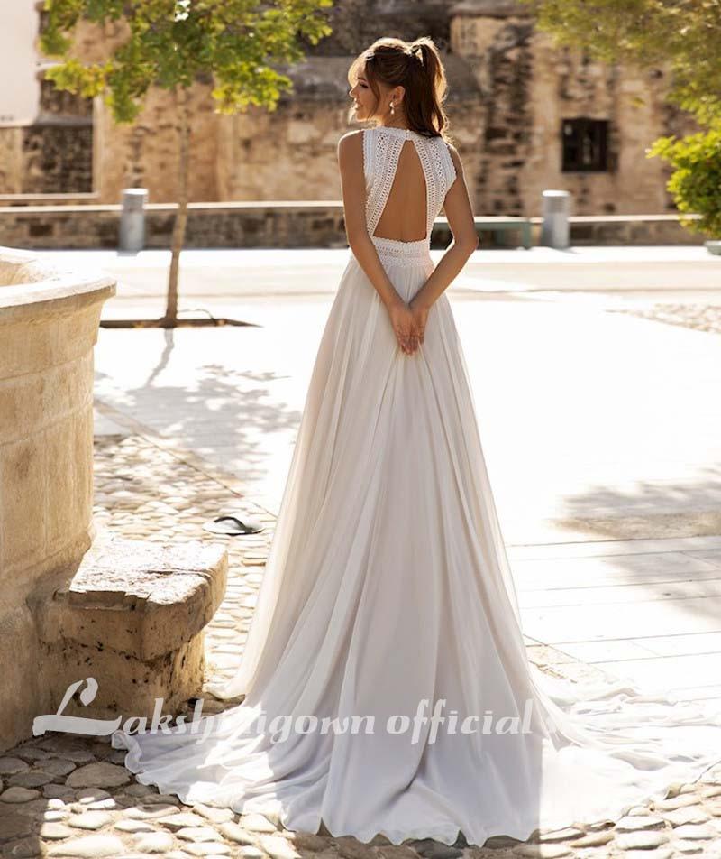 Baoleely Wedding Dresses Sleeveless Sexy Backless Plus Size Beach Bridal Gown