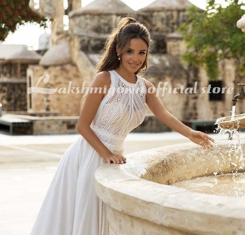 Baoleely Wedding Dresses Sleeveless Sexy Backless Plus Size Beach Bridal Gown