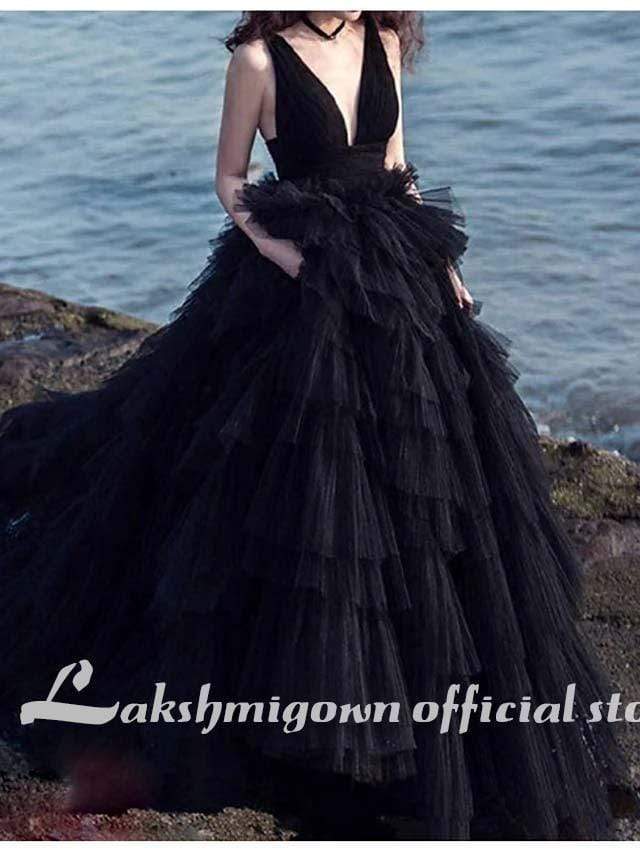 Baoleely Wedding Dresses V Neck Court Train Lace Spaghetti Strap