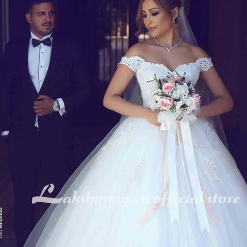 Baoleely Wedding Dresses with Lace Sweep Train Ball Gown