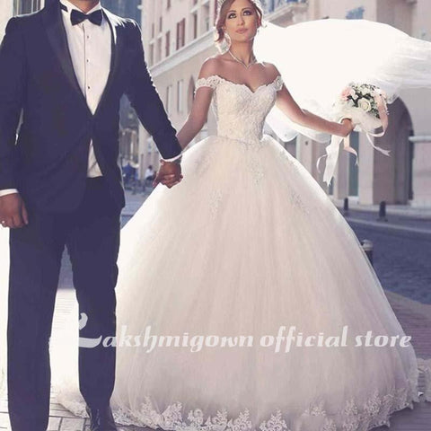 Baoleely Wedding Dresses with Lace Sweep Train Ball Gown