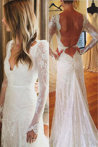 Vestido de novia Baoleely blanco de tul y encaje, espalda descubierta, escote en V, corte sirena, manga larga, MW177
