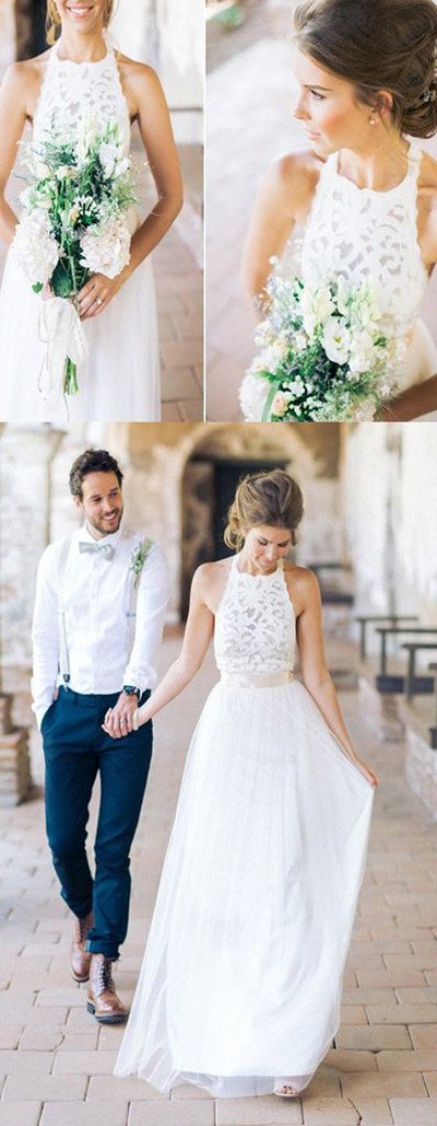 Robes de mariée longues fourreau en dentelle dos nu pour la plage 