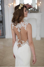 Baoleely White Lace Mermaid See Through Long Wedding Dresses with Sweep Train, MW185