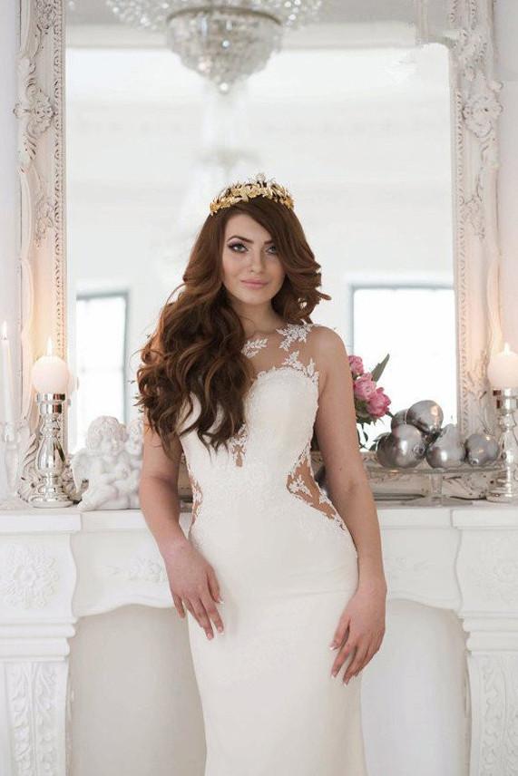 Baoleely White Lace Mermaid See Through Long Wedding Dresses with Sweep Train, MW185