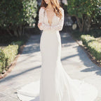 Baoleely White Mermaid Deep V-Neck Long Sleeve Lace Wedding Dresses, MW195