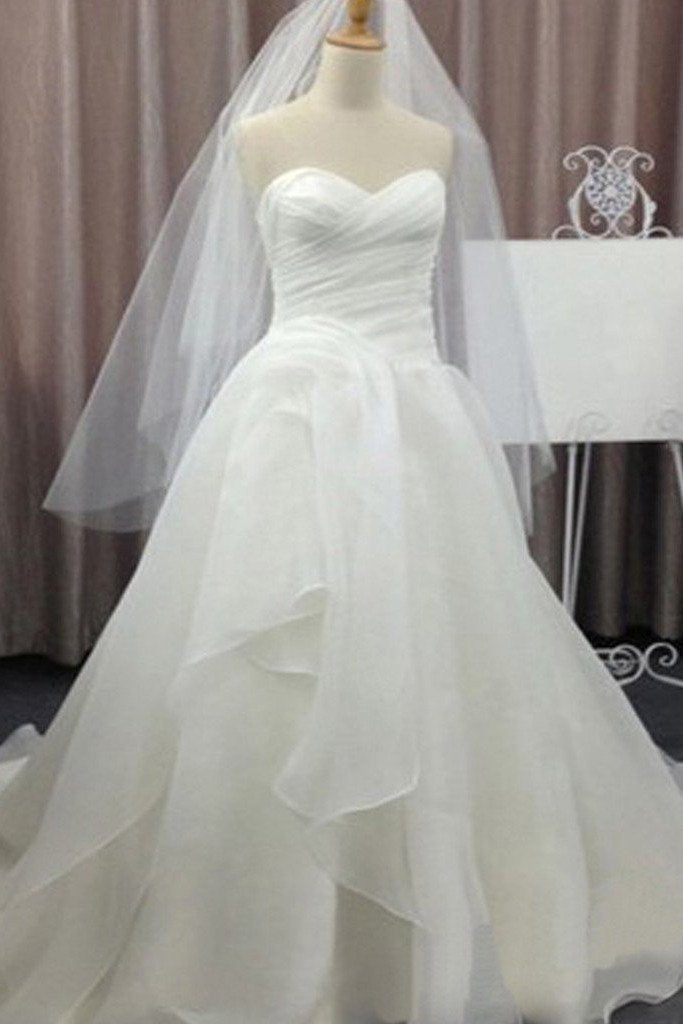 Baoleely White Chiffon Simple Sweetheart Wedding Dresses, Cheap Bridal Gown, MW142