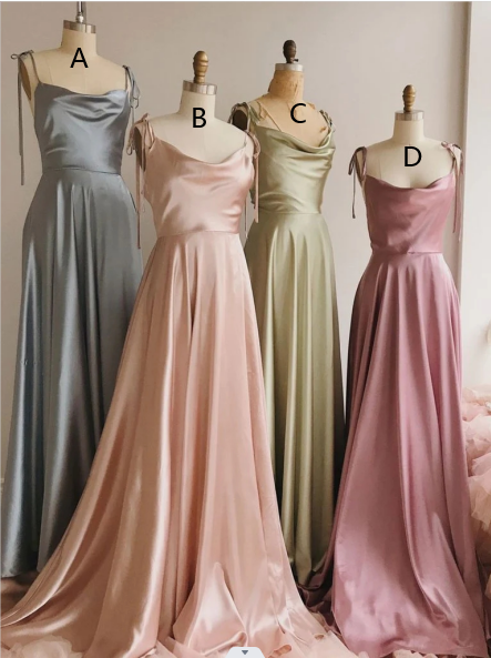 Vestidos de dama de honor de satén de seda, sencillos y largos, económicos, para invitadas de boda.