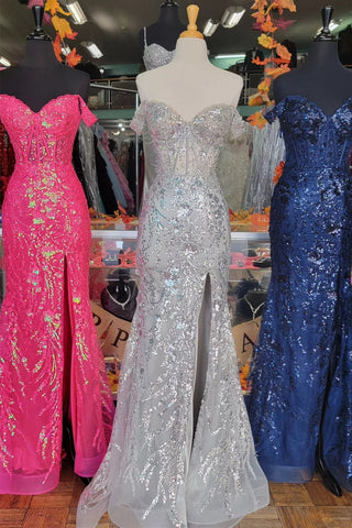 Baoleely Soleil | Gold Sequin Lace Off the Shoulder Mermaid Prom Dress