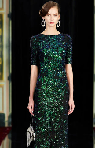 Robes de soirée sirène longues et sexy à paillettes, col rond, vertes, pour fête 