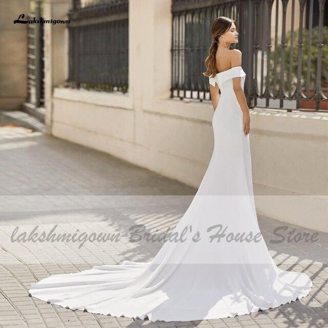 Baoleely White Satin Mermaid Wedding Dress Off the Shoulder