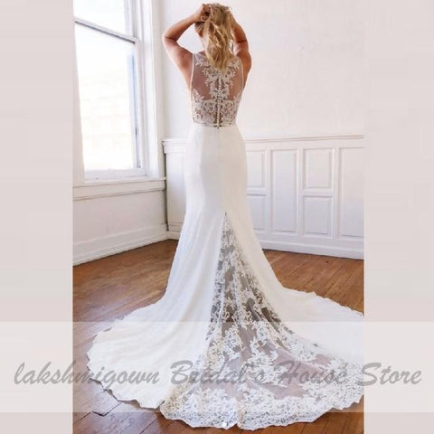 Baoleely Vintage Lace Mermaid Wedding Dress Elegant Chiffon Long