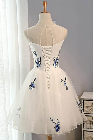 Vestido corto de tul blanco corte A para baile de graduación, vestido blanco para fiesta de bienvenida PD133