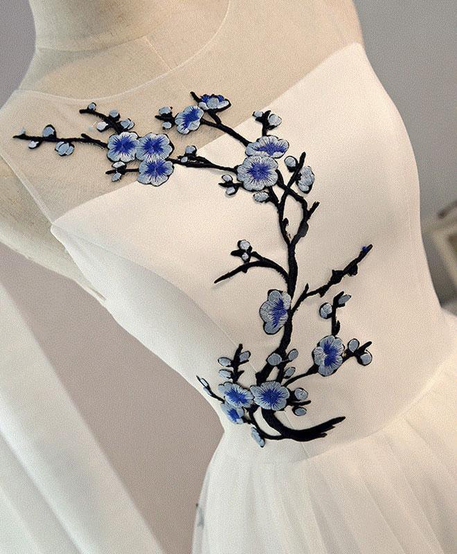 Robe de bal courte en tulle blanc trapèze, robe de soirée blanche PD133