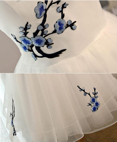 Vestido corto de tul blanco corte A para baile de graduación, vestido blanco para fiesta de bienvenida PD133