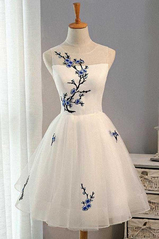 Vestido corto de tul blanco corte A para baile de graduación, vestido blanco para fiesta de bienvenida PD133