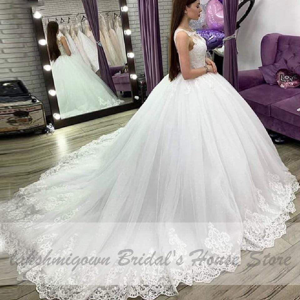 Baoleely White Bridal Ball Gown Wedding Dress Vintage Lace Appliques