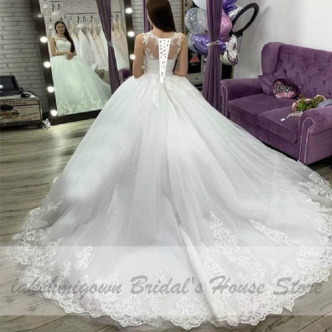 Baoleely White Bridal Ball Gown Wedding Dress Vintage Lace Appliques