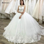 Baoleely White Bridal Ball Gown Wedding Dress Vintage Lace Appliques