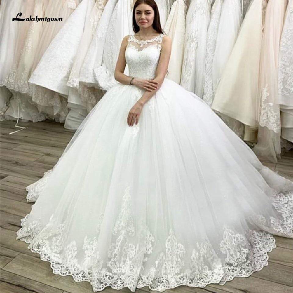 Baoleely White Bridal Ball Gown Wedding Dress Vintage Lace Appliques