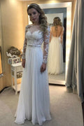 Ivory Chiffon Long Sleeve Backless Appliques Wedding Dress  WD360