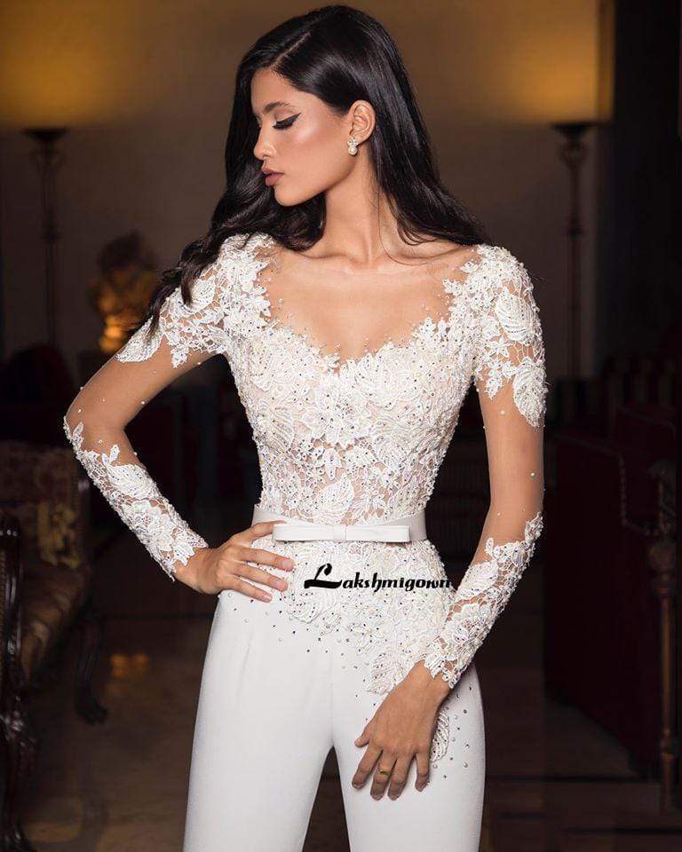 Baoleely White Ivory Wedding Dresses Jumpsuits Lace Appliques