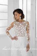 Baoleely White Jumpsuit Beach Wedding Dresses Long Sleeve
