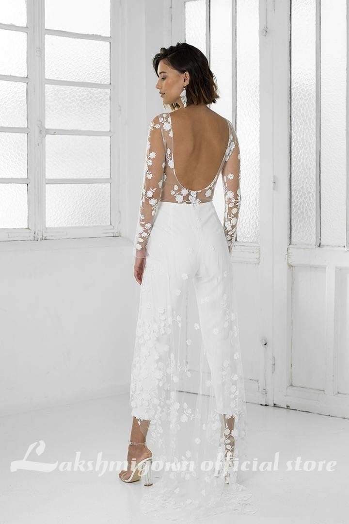 Baoleely White Jumpsuit Beach Wedding Dresses Long Sleeve