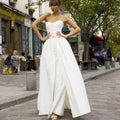 Baoleely White Jumpsuits Wedding Dresses Strapless Lace Satin